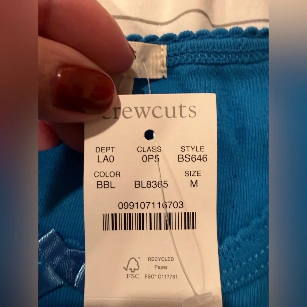 Crewcuts Girls' Puff-Sleeve Long Sleeve Pointelle Tee Barcelona Blue sizeM (8-9)